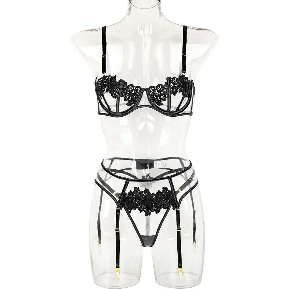 KIMLUD, Plus Size Crotchless Teddies Bodysuit Sexy Lingerie Women Mesh Lace Flora Open Bra Bodystockings Erotic violet Porn Underwear, black / L, KIMLUD APPAREL - Womens Clothes