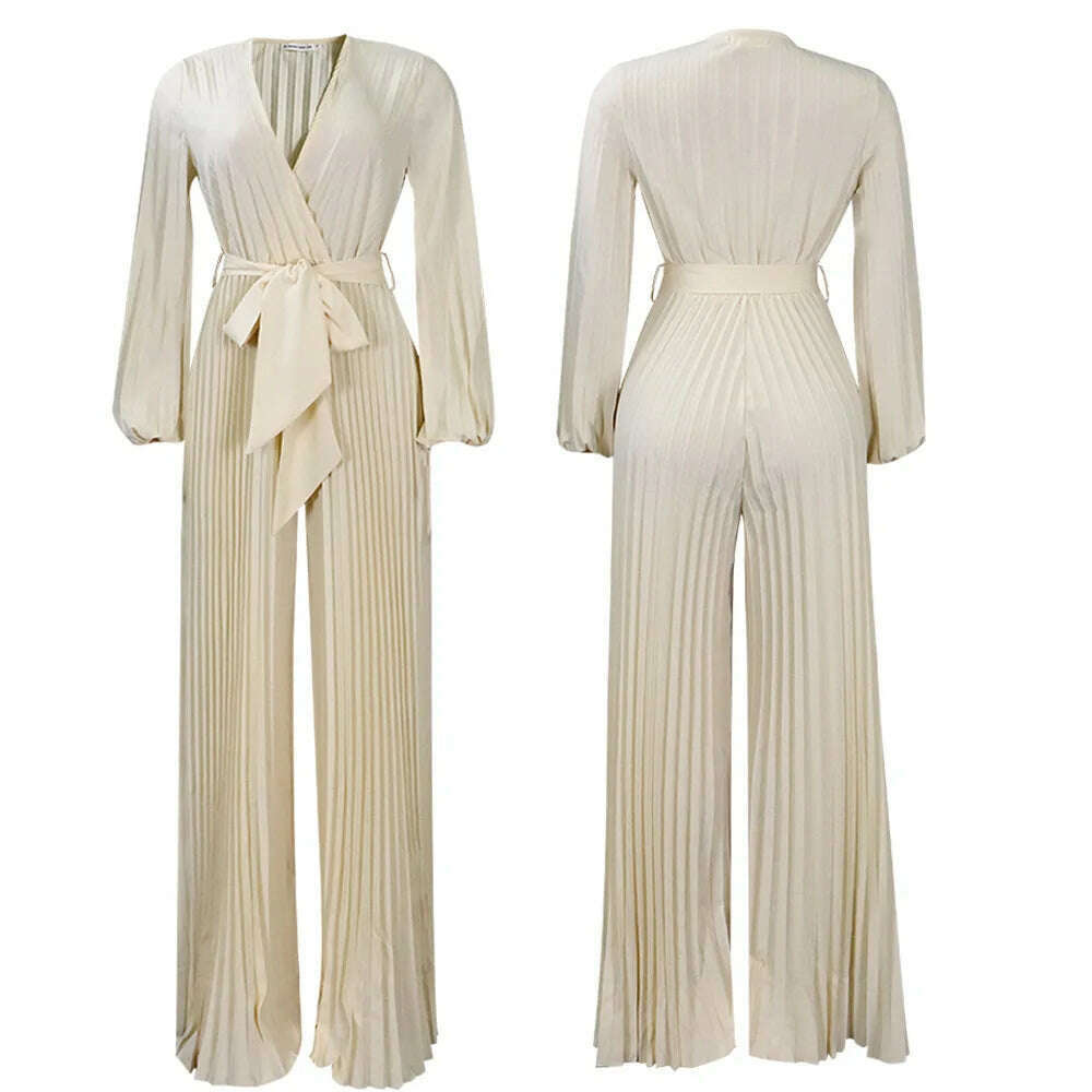 Plus Size Pleated Jumpsuit Female Casual Loose Elegant Clothing Women One Piece Outfit 2023 Autumn Fashion Wide Leg Pants - KIMLUD