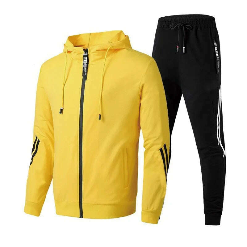 Men Casual Tracksuit Zipper Hoodies Top And Sweatpants 2pcs Set 2024 Male Outdoor Jogging Jackets Clothes Sport Man Pants Suit - KIMLUD