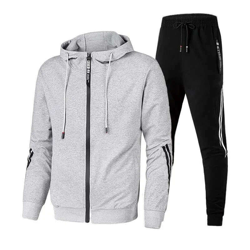 Men Casual Tracksuit Zipper Hoodies Top And Sweatpants 2pcs Set 2024 Male Outdoor Jogging Jackets Clothes Sport Man Pants Suit - KIMLUD