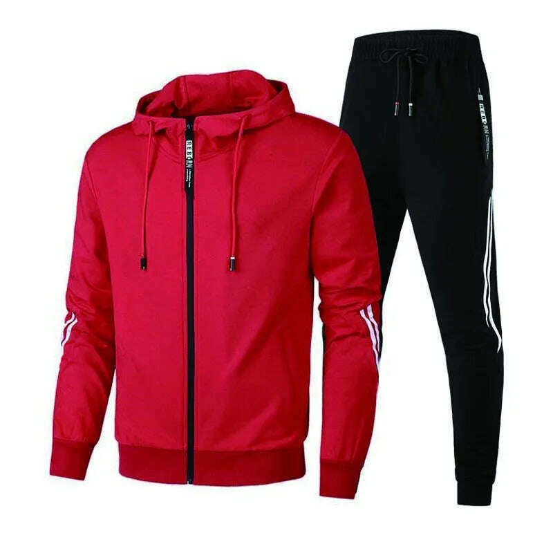 Men Casual Tracksuit Zipper Hoodies Top And Sweatpants 2pcs Set 2024 Male Outdoor Jogging Jackets Clothes Sport Man Pants Suit - KIMLUD