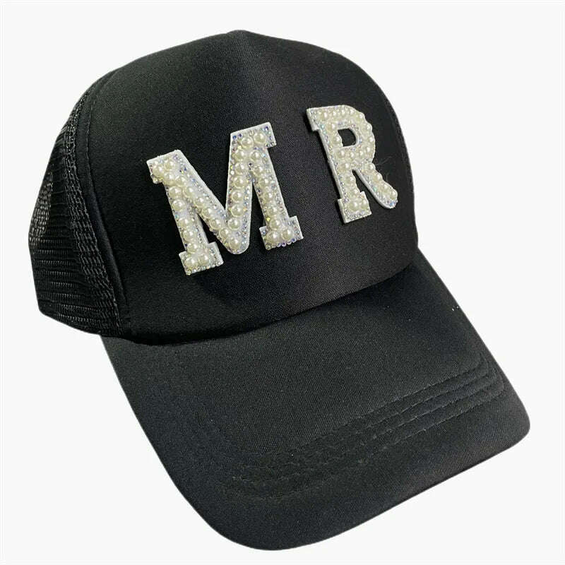Wedding Baseball Cap Pearl TRIBE Bride MR Wedding Decoration Bridesmaid Gift Team Bachelor Party Photo Props Letter Wedding Day - KIMLUD