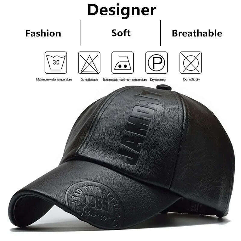 Pu Leathe Letter Printing Baseball Caps Spring and Autumn Outdoor Adjustable Casual Hats Sunscreen Hat - KIMLUD