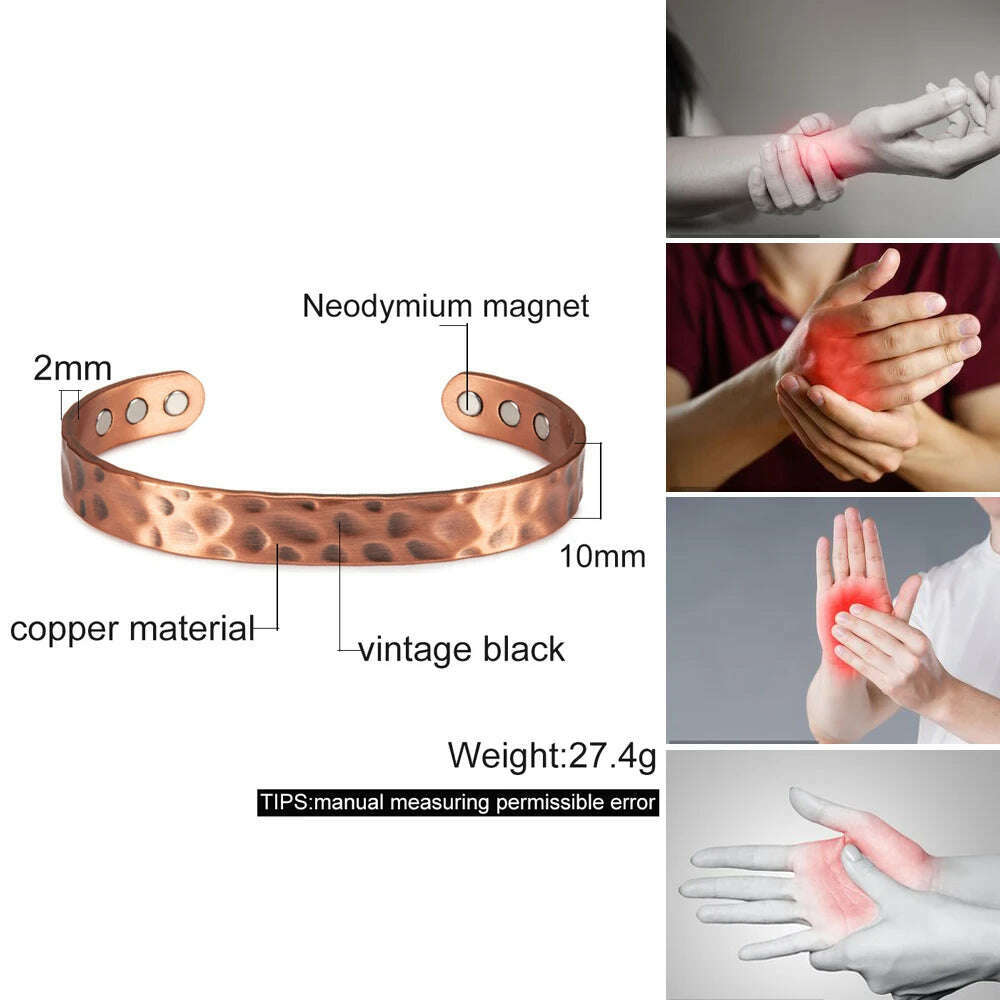 KIMLUD, Pure Copper Magnetic Bracelet Arthritis Adjustable 10mm Vintage Magnetic Bracelet Health Energy Copper Cuff Bracelet & Bangles, KIMLUD Womens Clothes