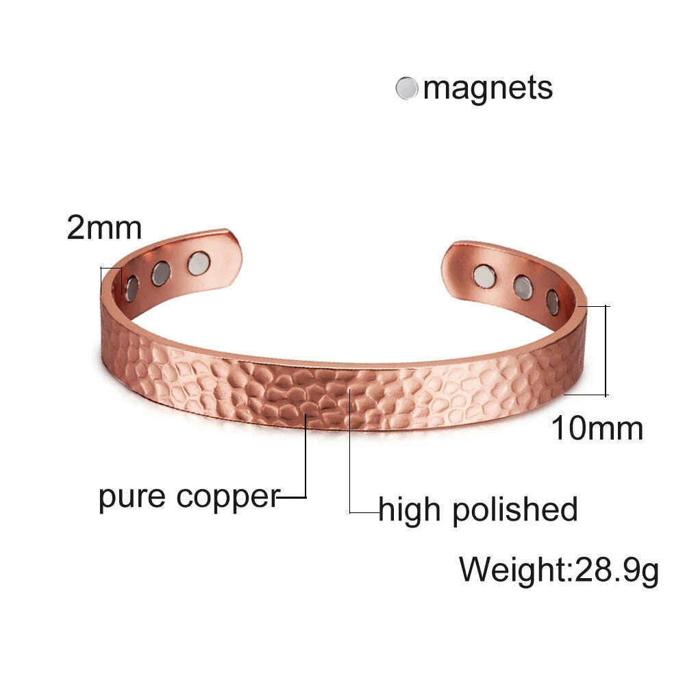 KIMLUD, Pure Copper Magnetic Bracelet Arthritis Adjustable 10mm Vintage Magnetic Bracelet Health Energy Copper Cuff Bracelet & Bangles, CB004S, KIMLUD APPAREL - Womens Clothes