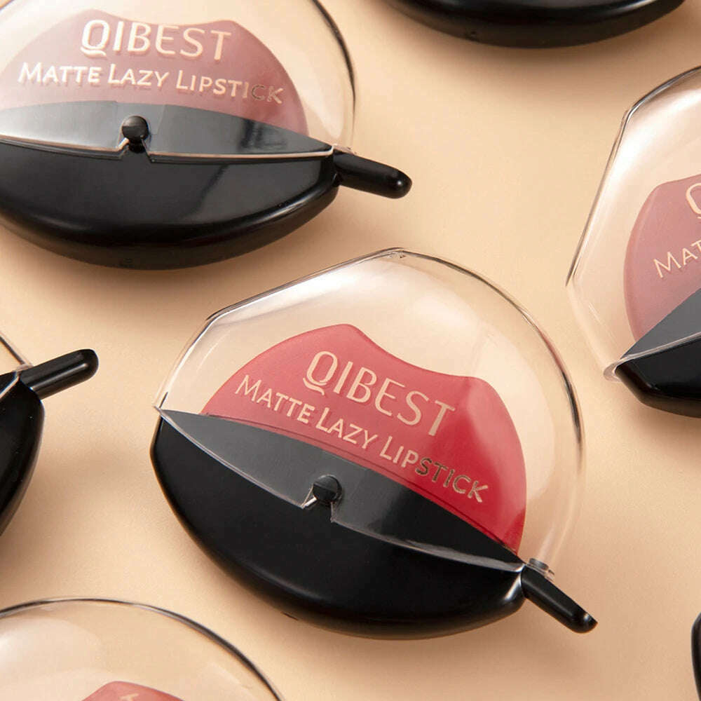 QIBEST Lip-shaped Lipstick Makeup Lazy Lipstick Velvet Matte Moisturizing Lip Gloss Waterproof Non-stick Cup Long Lasting Makeup - KIMLUD