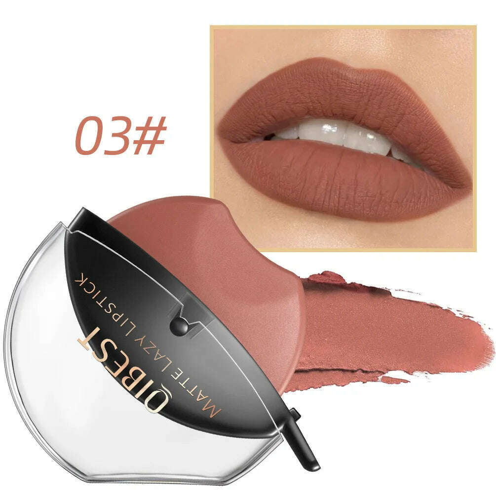 QIBEST Lip-shaped Lipstick Makeup Lazy Lipstick Velvet Matte Moisturizing Lip Gloss Waterproof Non-stick Cup Long Lasting Makeup - KIMLUD