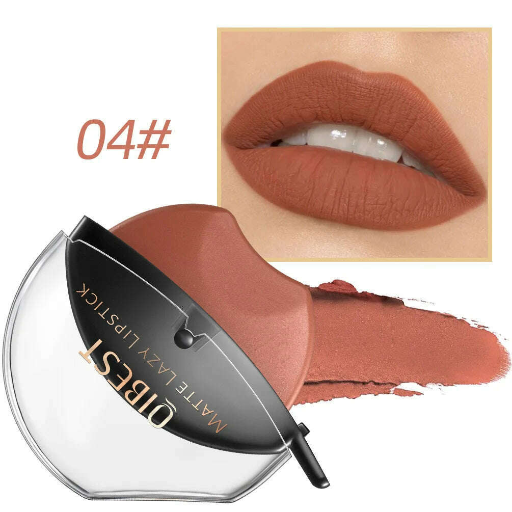 QIBEST Lip-shaped Lipstick Makeup Lazy Lipstick Velvet Matte Moisturizing Lip Gloss Waterproof Non-stick Cup Long Lasting Makeup - KIMLUD