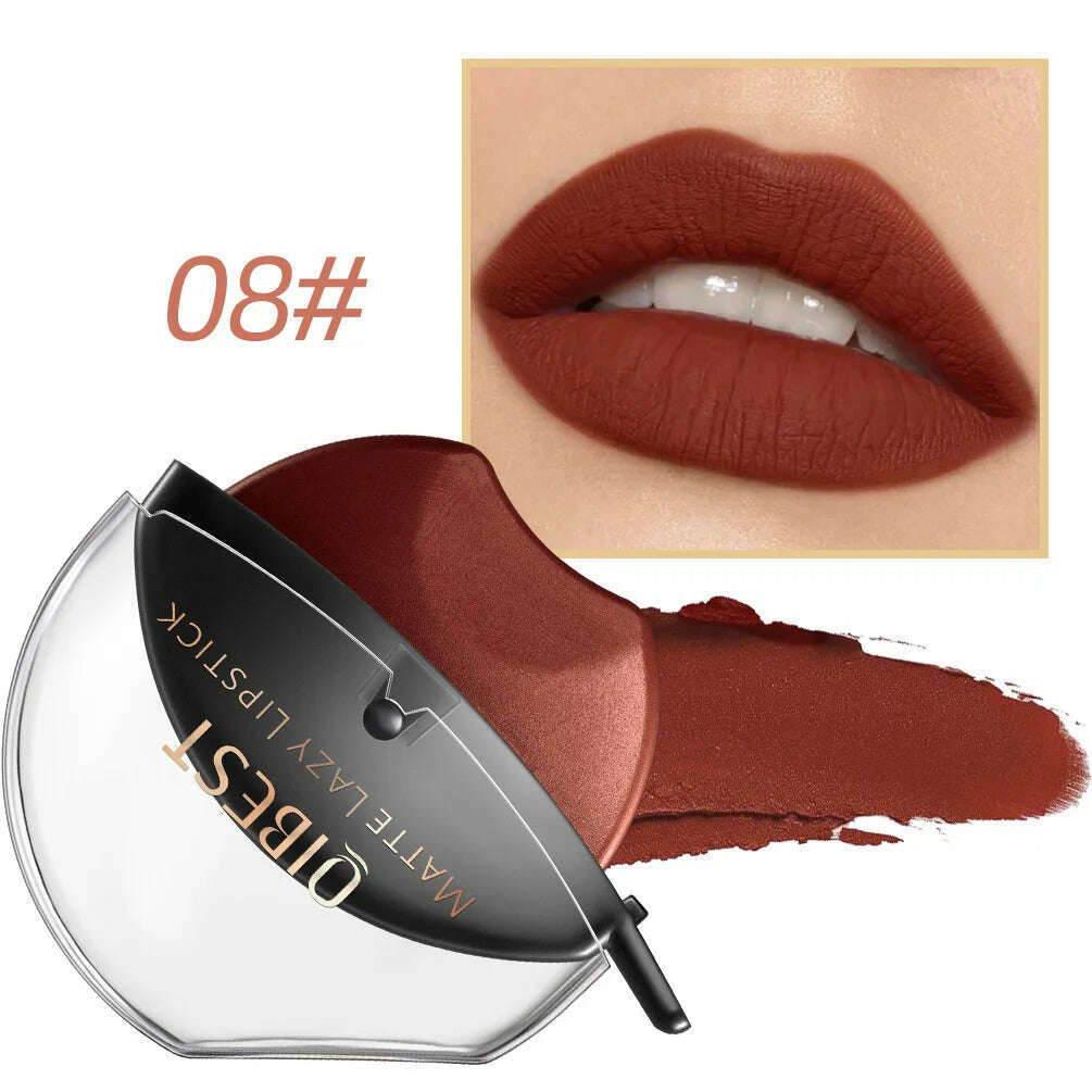 QIBEST Lip-shaped Lipstick Makeup Lazy Lipstick Velvet Matte Moisturizing Lip Gloss Waterproof Non-stick Cup Long Lasting Makeup - KIMLUD