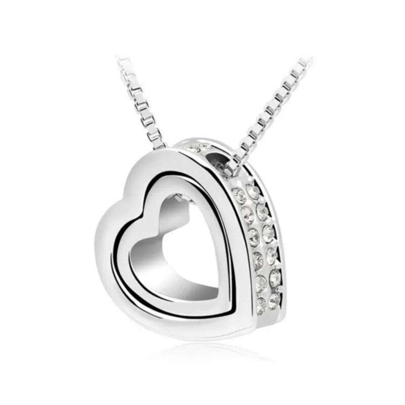 quality float double Heart Pendant sweater chain Necklace crystal shine rhinestone charm birthday gift girls wed fashion jewelry - KIMLUD