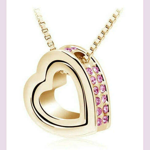 quality float double Heart Pendant sweater chain Necklace crystal shine rhinestone charm birthday gift girls wed fashion jewelry - KIMLUD