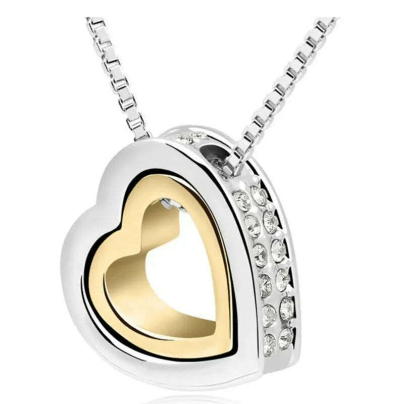 quality float double Heart Pendant sweater chain Necklace crystal shine rhinestone charm birthday gift girls wed fashion jewelry - KIMLUD