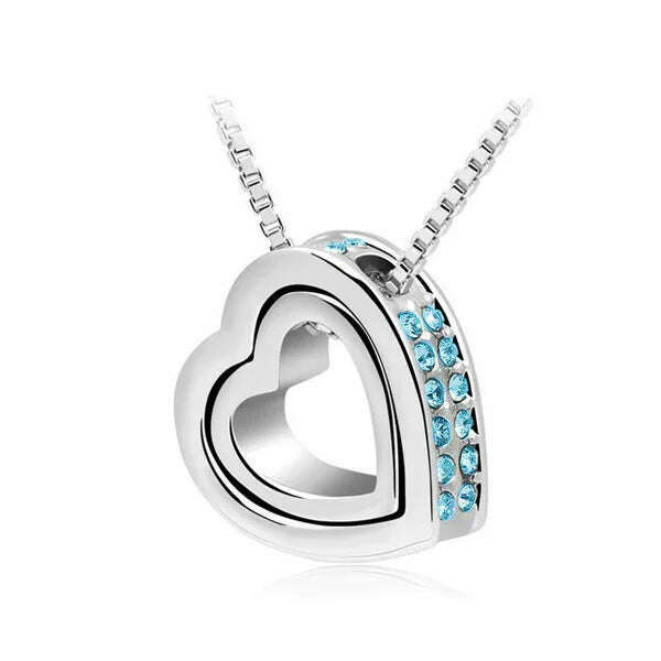 quality float double Heart Pendant sweater chain Necklace crystal shine rhinestone charm birthday gift girls wed fashion jewelry - KIMLUD