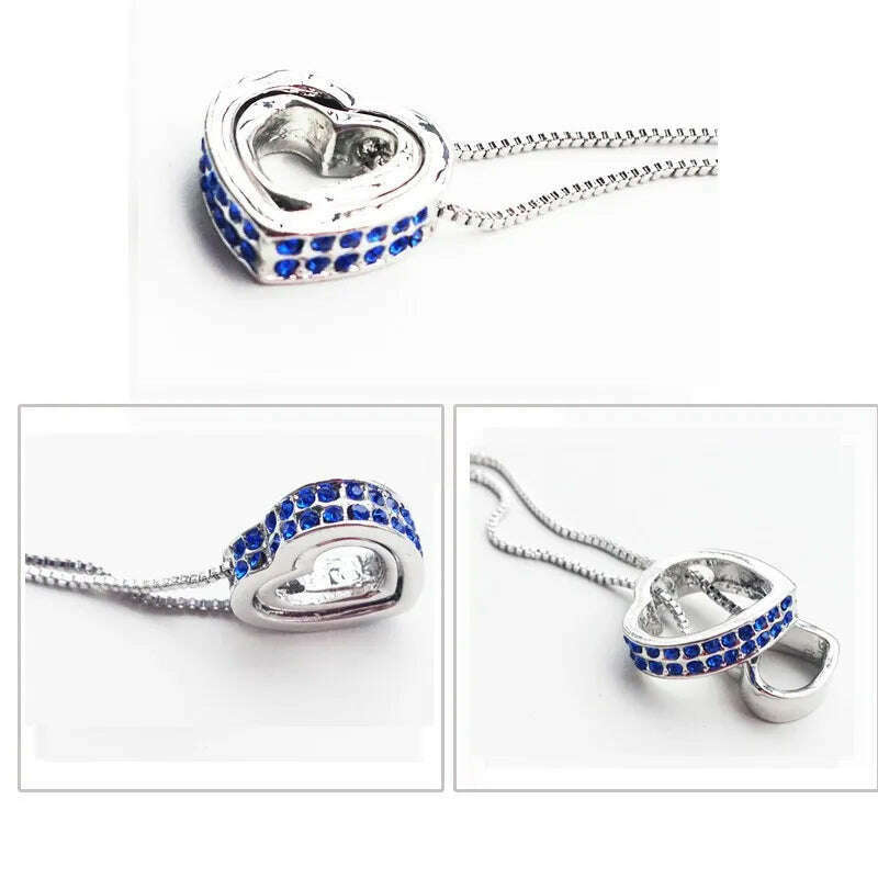 quality float double Heart Pendant sweater chain Necklace crystal shine rhinestone charm birthday gift girls wed fashion jewelry - KIMLUD