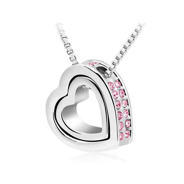 quality float double Heart Pendant sweater chain Necklace crystal shine rhinestone charm birthday gift girls wed fashion jewelry - KIMLUD