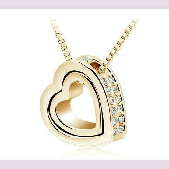 quality float double Heart Pendant sweater chain Necklace crystal shine rhinestone charm birthday gift girls wed fashion jewelry - KIMLUD