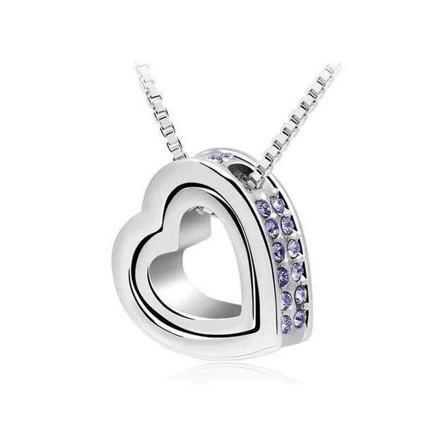 quality float double Heart Pendant sweater chain Necklace crystal shine rhinestone charm birthday gift girls wed fashion jewelry - KIMLUD