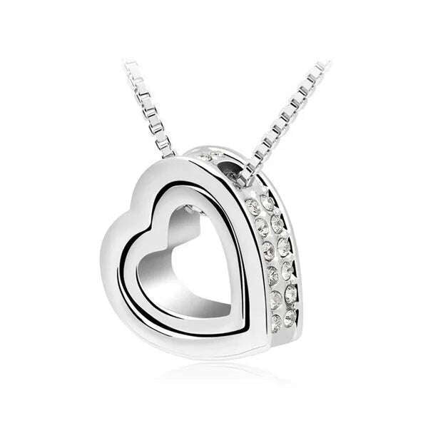 quality float double Heart Pendant sweater chain Necklace crystal shine rhinestone charm birthday gift girls wed fashion jewelry - KIMLUD