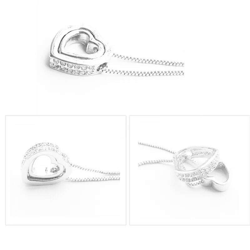 quality float double Heart Pendant sweater chain Necklace crystal shine rhinestone charm birthday gift girls wed fashion jewelry - KIMLUD