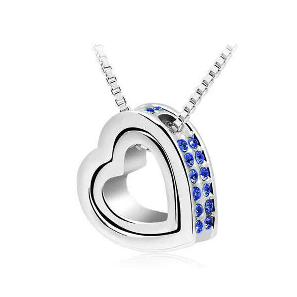 quality float double Heart Pendant sweater chain Necklace crystal shine rhinestone charm birthday gift girls wed fashion jewelry - KIMLUD