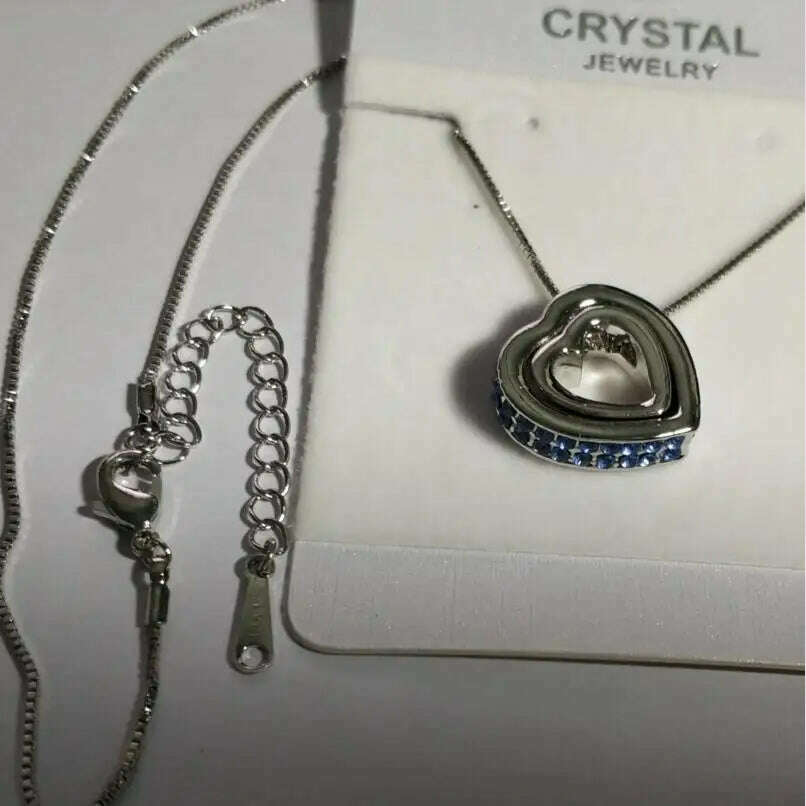 quality float double Heart Pendant sweater chain Necklace crystal shine rhinestone charm birthday gift girls wed fashion jewelry - KIMLUD