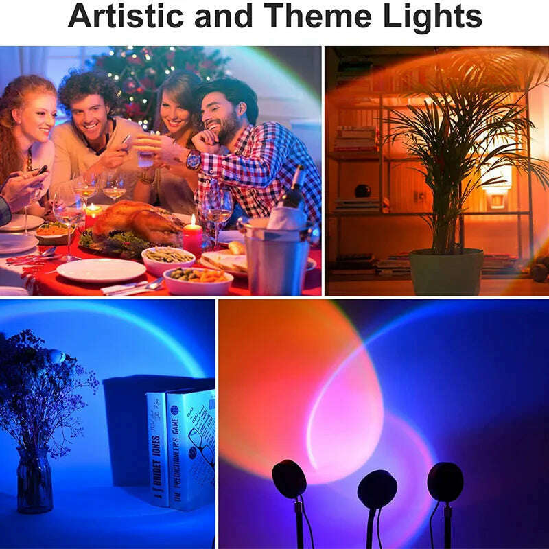Rainbow Atmosphere Sunset Projector Lamp Night Light Sunset Light For Bedroom Room Decoration Background Wall Tiktok Table Lamp - KIMLUD
