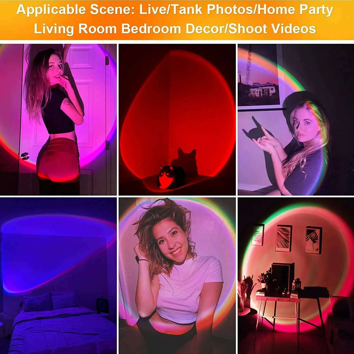 Rainbow Atmosphere Sunset Projector Lamp Night Light Sunset Light For Bedroom Room Decoration Background Wall Tiktok Table Lamp - KIMLUD