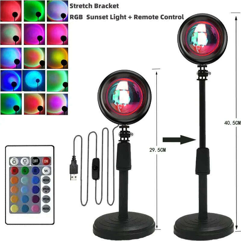 Rainbow Atmosphere Sunset Projector Lamp Night Light Sunset Light For Bedroom Room Decoration Background Wall Tiktok Table Lamp - KIMLUD