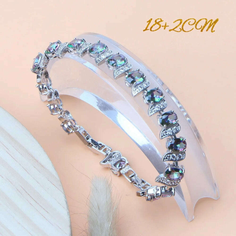 KIMLUD, Rainbow Natural Zircon Jewelry Sets 925 Sterling Silver Women Wedding Jewelry Earrings Bracelets Rings Pendant Necklace Set, KIMLUD Womens Clothes