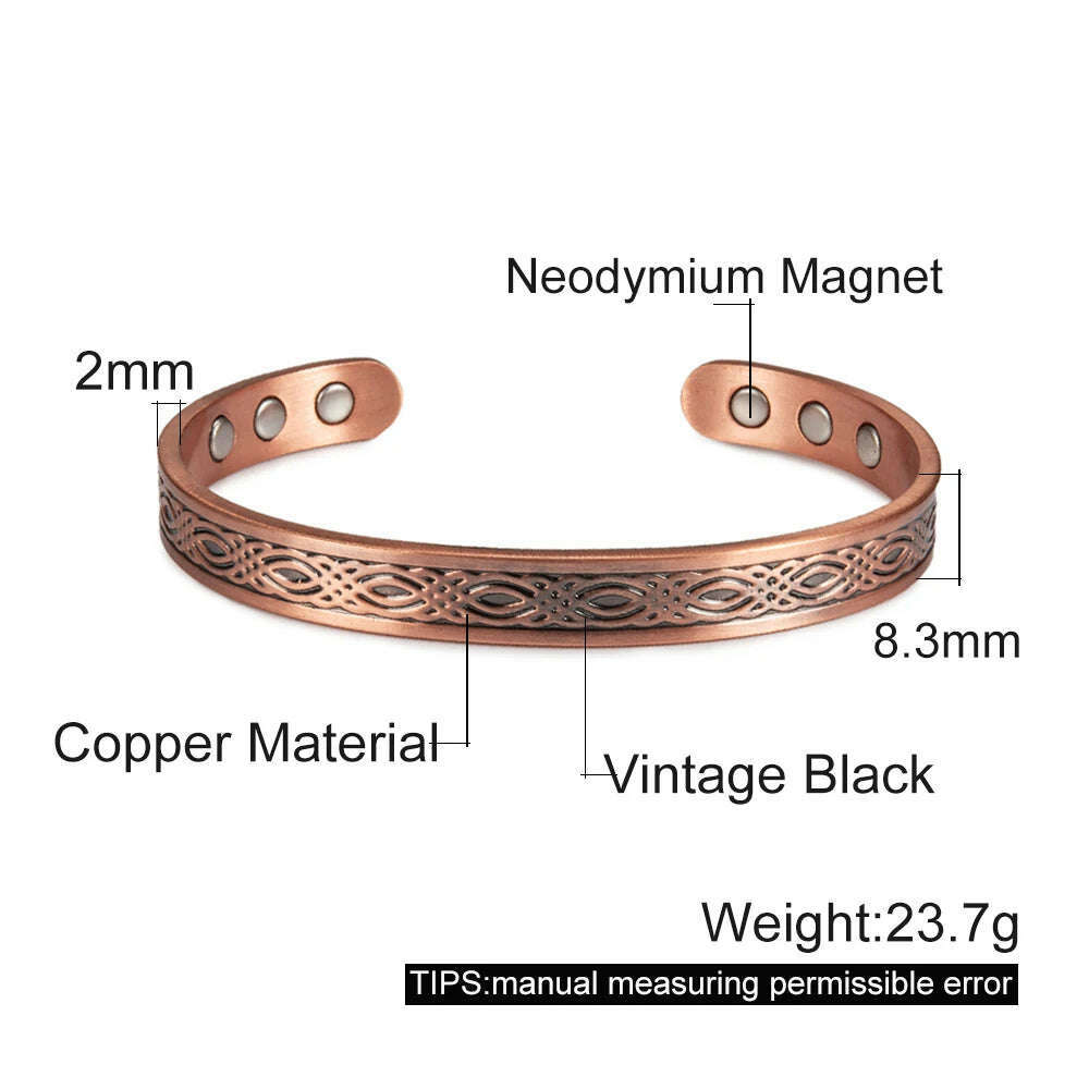 KIMLUD, Real Copper Magnetic Bracelet for Women Adjustable Vintage Viking Pure Copper Bracelet & Bangles Cuff Copper Magnetic Bracelet, KIMLUD Womens Clothes