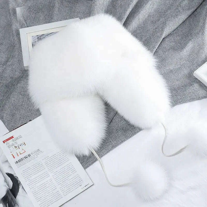 Real Fur 100% Fox Skin Russian Businessmen Pilot Bombers Full Mao Men's hat Ushanka Winter Ear Guard Hat Raccoon Fur Beanie hat - KIMLUD
