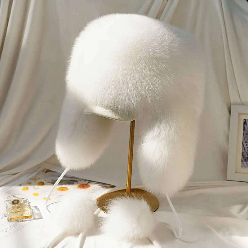 Real Fur 100% Fox Skin Russian Businessmen Pilot Bombers Full Mao Men's hat Ushanka Winter Ear Guard Hat Raccoon Fur Beanie hat - KIMLUD