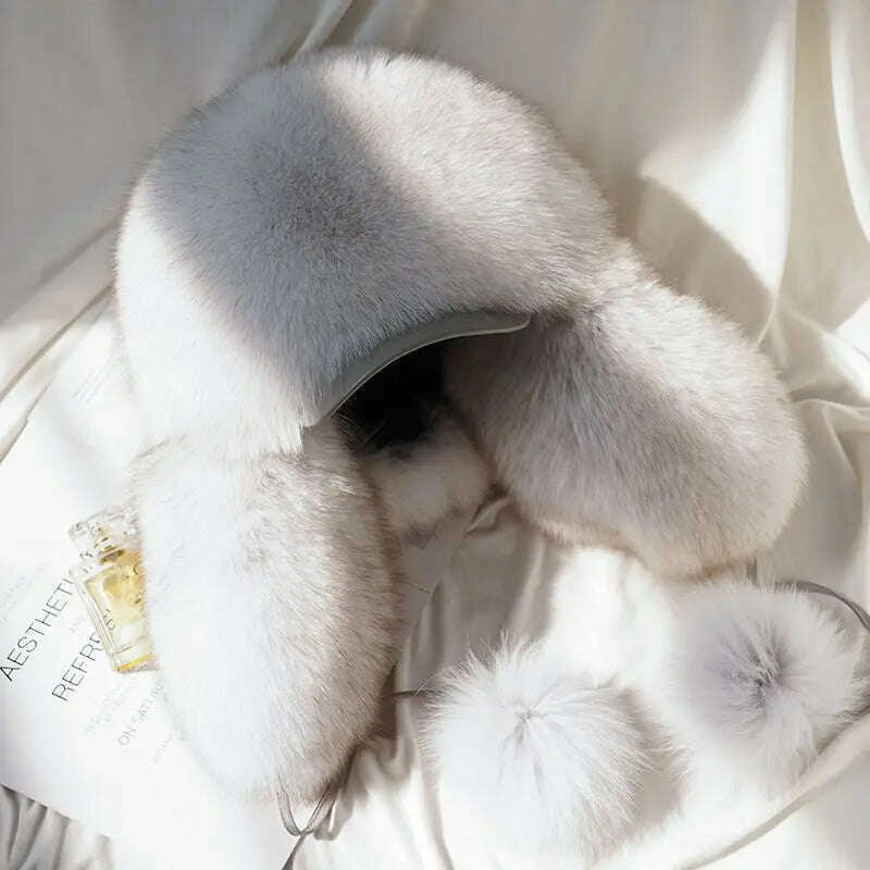 Real Fur 100% Fox Skin Russian Businessmen Pilot Bombers Full Mao Men's hat Ushanka Winter Ear Guard Hat Raccoon Fur Beanie hat - KIMLUD