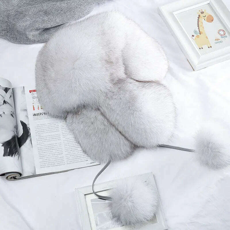Real Fur 100% Fox Skin Russian Businessmen Pilot Bombers Full Mao Men's hat Ushanka Winter Ear Guard Hat Raccoon Fur Beanie hat - KIMLUD