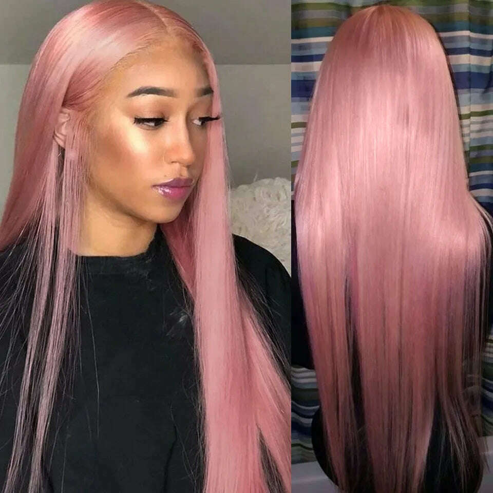 Rebecca Pink Wig Lace Frontal Human Hair Wigs For Women 13X6x1 Bone Straight Human Hair Pre plucked HD Transparent Lace Wigs - KIMLUD
