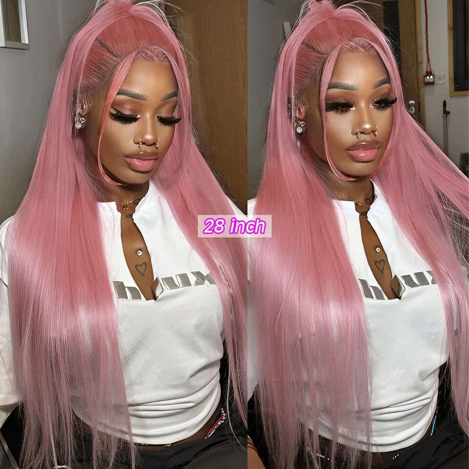 Rebecca Pink Wig Lace Frontal Human Hair Wigs For Women 13X6x1 Bone Straight Human Hair Pre plucked HD Transparent Lace Wigs - KIMLUD
