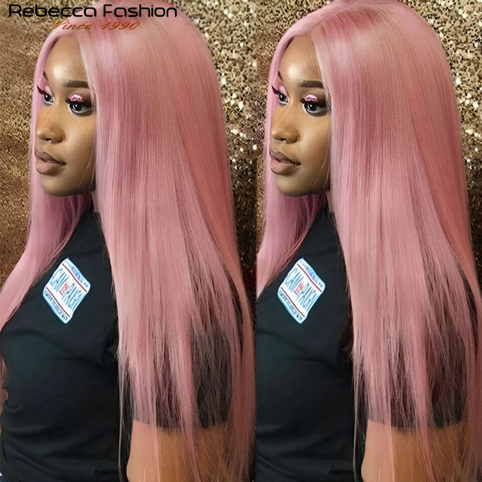 Rebecca Pink Wig Lace Frontal Human Hair Wigs For Women 13X6x1 Bone Straight Human Hair Pre plucked HD Transparent Lace Wigs - KIMLUD