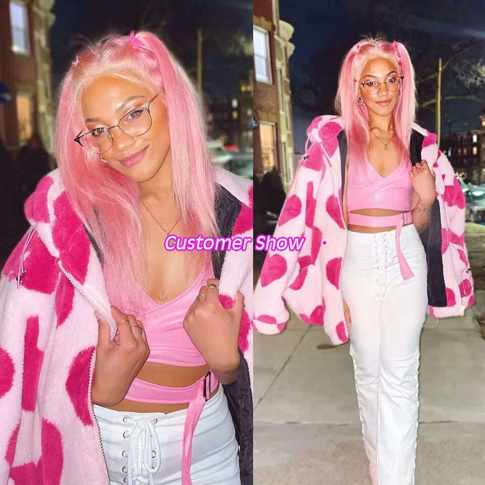 Rebecca Pink Wig Lace Frontal Human Hair Wigs For Women 13X6x1 Bone Straight Human Hair Pre plucked HD Transparent Lace Wigs - KIMLUD