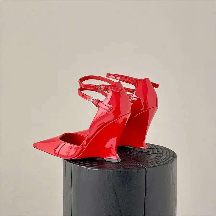 KIMLUD, Red Cherry Wedge High Heels 2024 Pointed Toe Sexy Fashion Mary Jane Pumps Old Money Shoes For Women Ladies, KIMLUD Womens Clothes