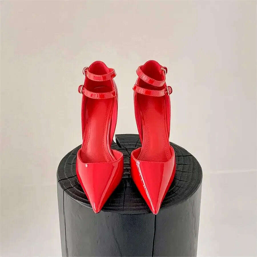 KIMLUD, Red Cherry Wedge High Heels 2024 Pointed Toe Sexy Fashion Mary Jane Pumps Old Money Shoes For Women Ladies, KIMLUD Womens Clothes