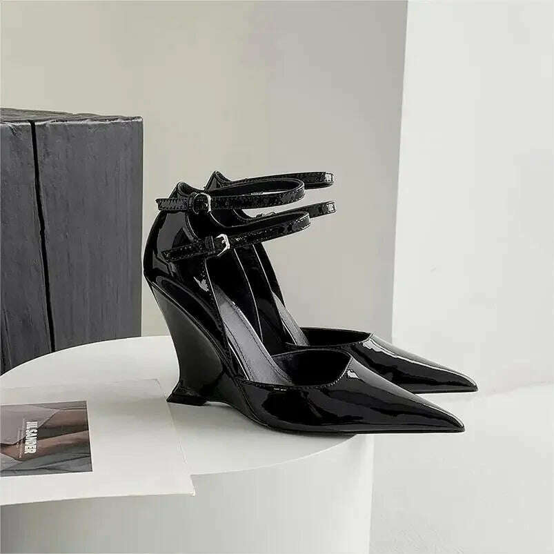 KIMLUD, Red Cherry Wedge High Heels 2024 Pointed Toe Sexy Fashion Mary Jane Pumps Old Money Shoes For Women Ladies, KIMLUD Womens Clothes