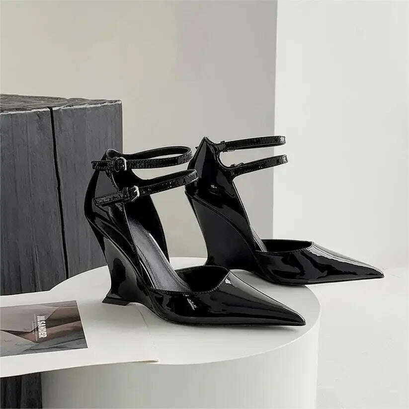 KIMLUD, Red Cherry Wedge High Heels 2024 Pointed Toe Sexy Fashion Mary Jane Pumps Old Money Shoes For Women Ladies, KIMLUD Womens Clothes
