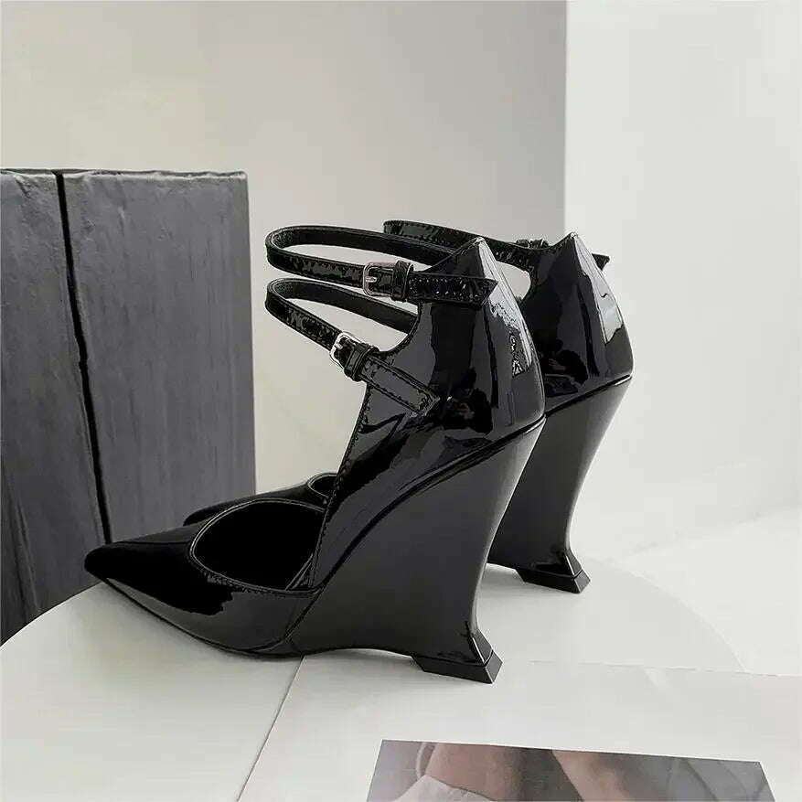 KIMLUD, Red Cherry Wedge High Heels 2024 Pointed Toe Sexy Fashion Mary Jane Pumps Old Money Shoes For Women Ladies, KIMLUD Womens Clothes