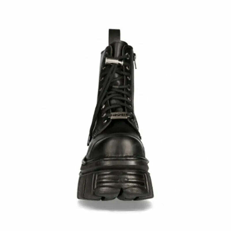 Retro Black Women Ankle Boots Metal Decoration Thick Platform Punk Female Footwear Round Toe Lace-Up Casual Knight Ladies Shoes - KIMLUD