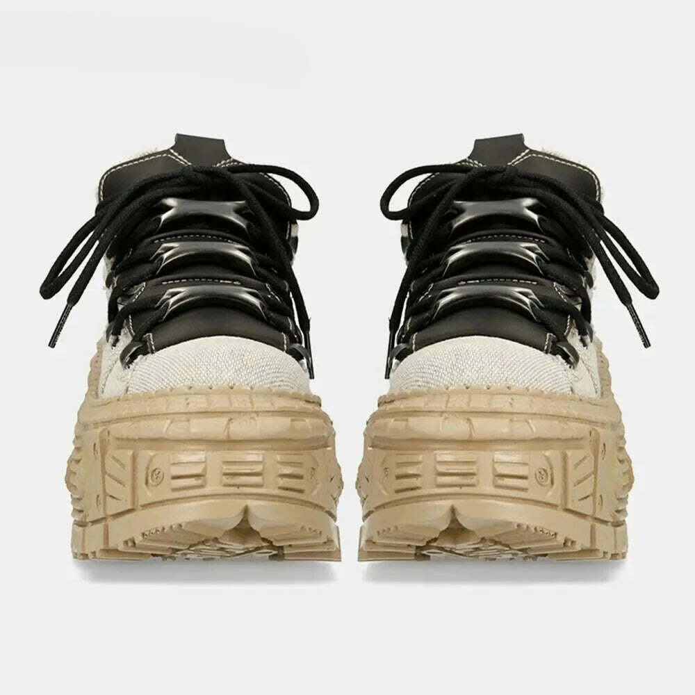 Retro Mix Color Thick Bottom Waterproof Lace UP Sneakers 2023 New Fashion Platform Non Slip Shoes Round Toe Casual Sport Shoes - KIMLUD