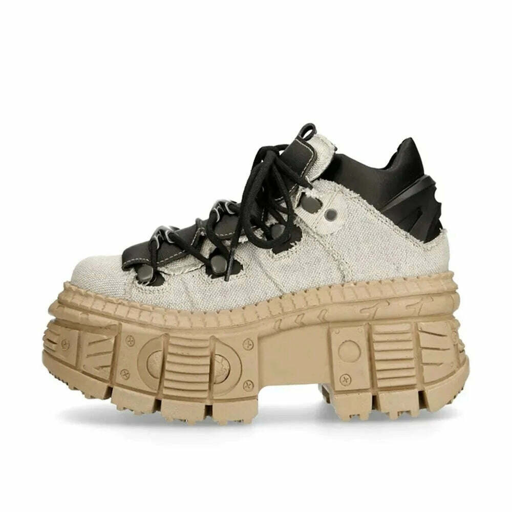 Retro Mix Color Thick Bottom Waterproof Lace UP Sneakers 2023 New Fashion Platform Non Slip Shoes Round Toe Casual Sport Shoes - KIMLUD