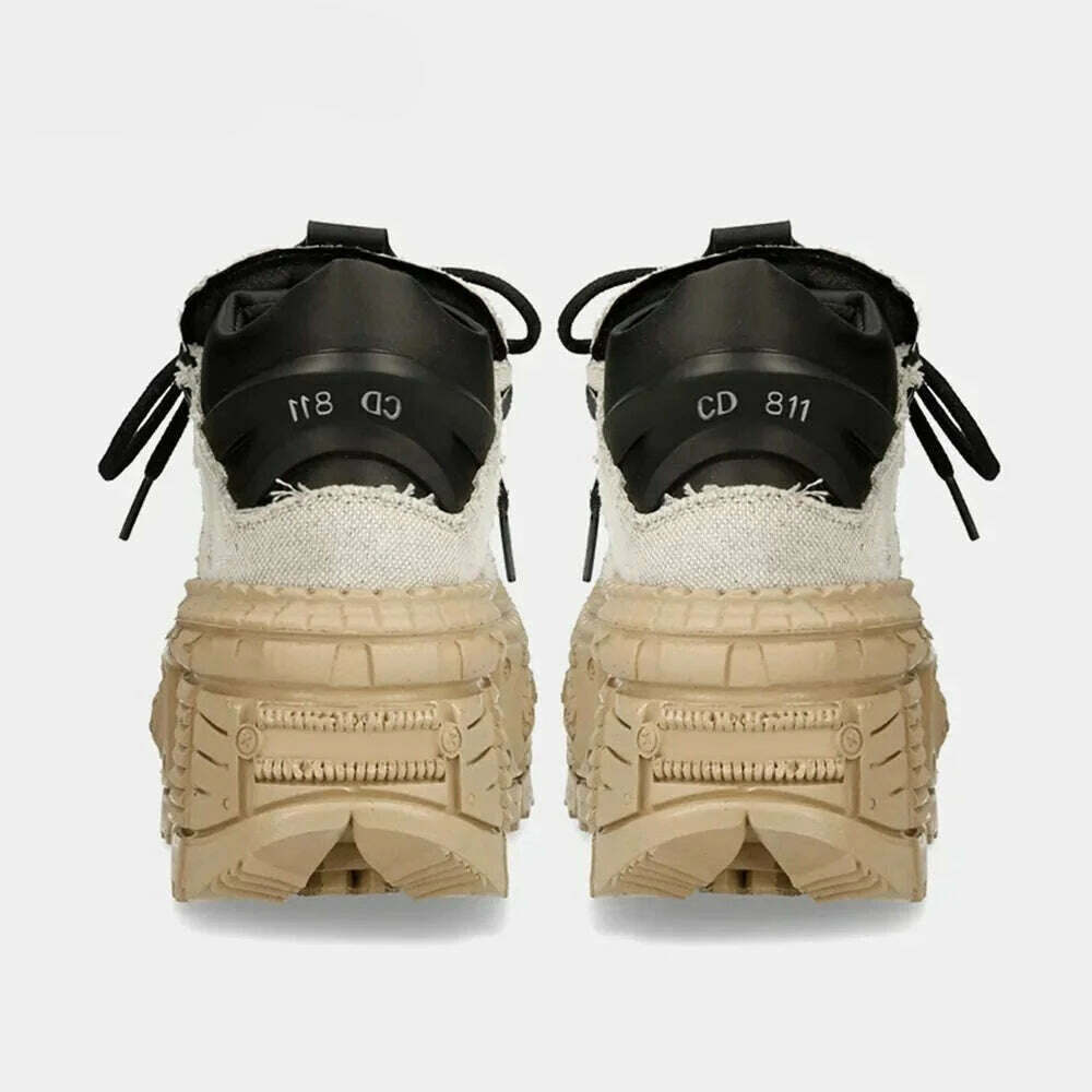 Retro Mix Color Thick Bottom Waterproof Lace UP Sneakers 2023 New Fashion Platform Non Slip Shoes Round Toe Casual Sport Shoes - KIMLUD