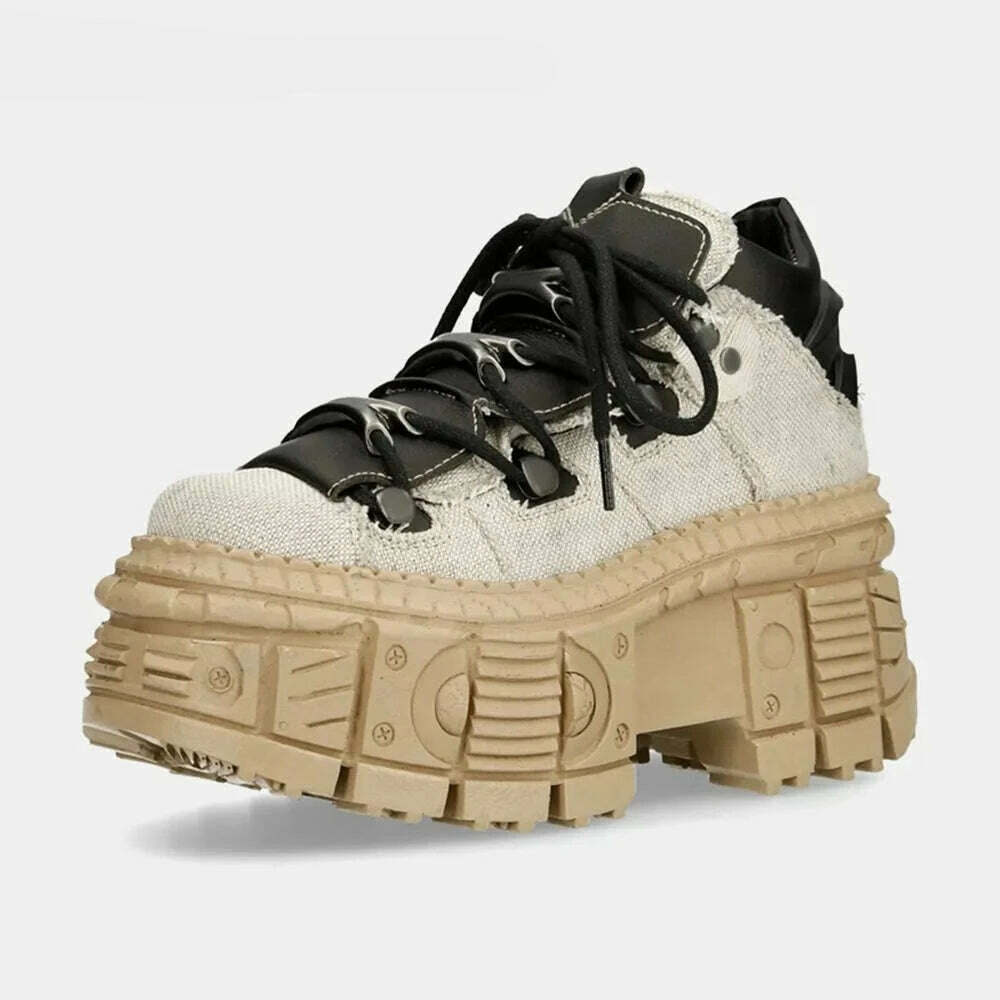 Retro Mix Color Thick Bottom Waterproof Lace UP Sneakers 2023 New Fashion Platform Non Slip Shoes Round Toe Casual Sport Shoes - KIMLUD