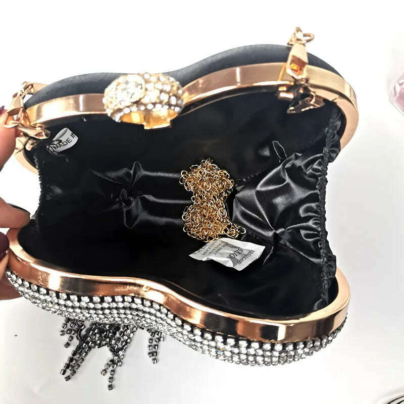Rhinestone Evening Bag Heart Pattern Silver Clutch Womens Fashion Diamond Banquet Clutch And Purse Wedding Bridal Prom Wallets - KIMLUD