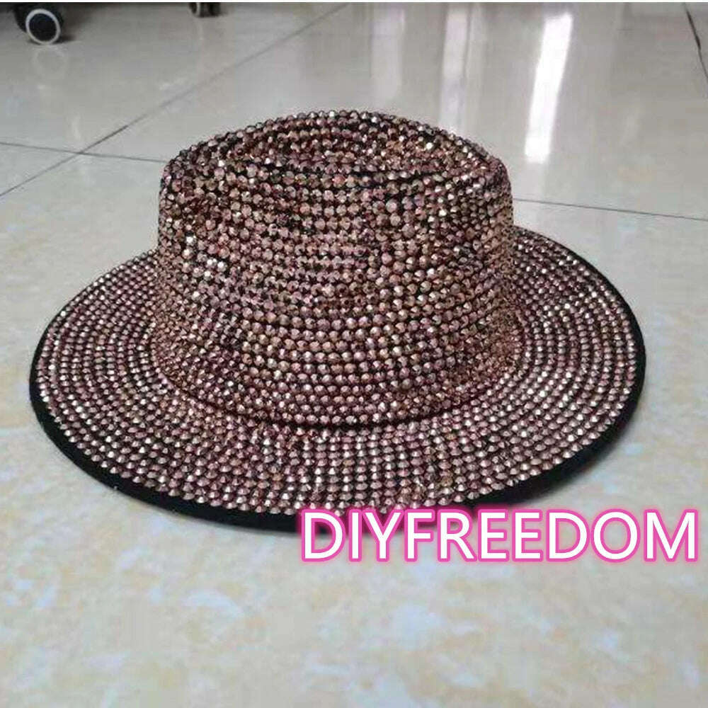 Rhinestone fedora Jazz Hats Cowboy Hat For Women And Men Double-sided Color Cap Red With Black diamond fedora Wholesale 2021 - KIMLUD